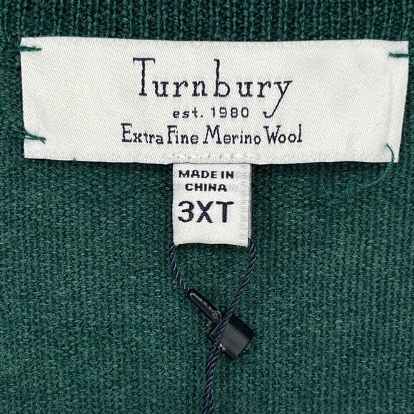 Turnbury Merino Wool Sweater 3XT NWT Green V-Neck Classic Preppy Soft Luxe Mens - Picture 5 of 9